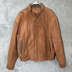 Vtg Expressions Worldwide Brown Leather Suede Bomber Jacket XL Full Zip Paisley